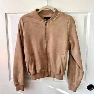 Lulus Coolest Demeanor Tan Vegan Suede Bomber Jacket Beige - Size XS